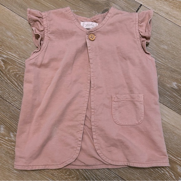 Pehr Organic Cotton French Terry Ruffle Vest in Soft Peony - Picture 2 of 8